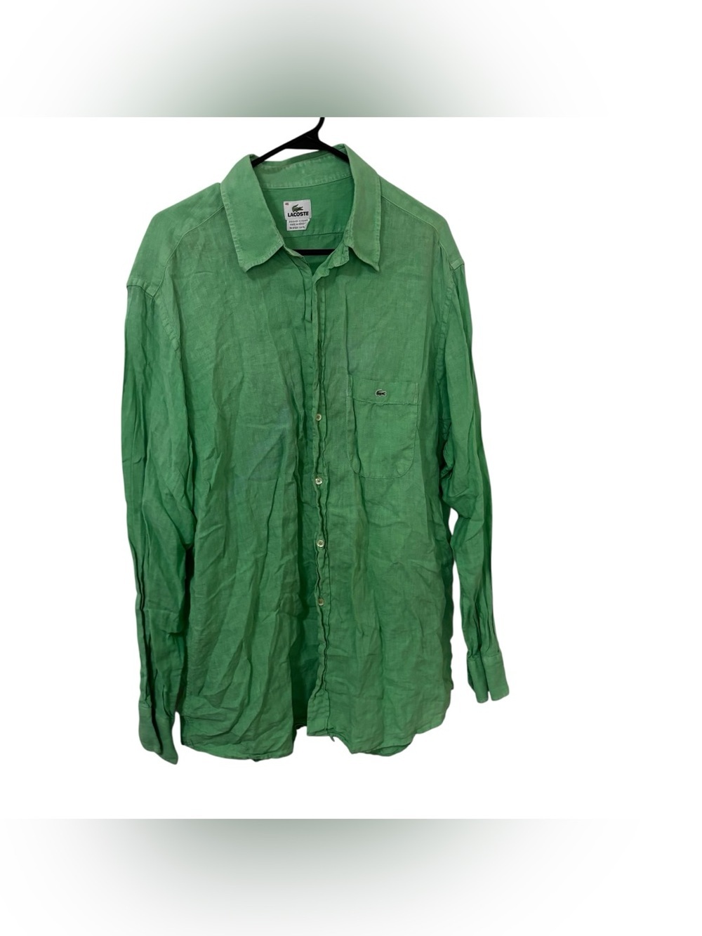 Lacoste Men's lime Green 100% Linen Button-Up long sleeve Shirt size 46